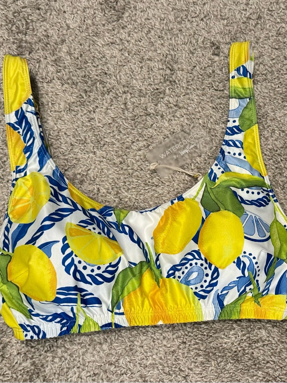 Kenny Flowers Yellow Blue Lemon-Print Bikini Top size XL